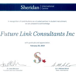 Future Link Consultants got Certificate from Sheridan College